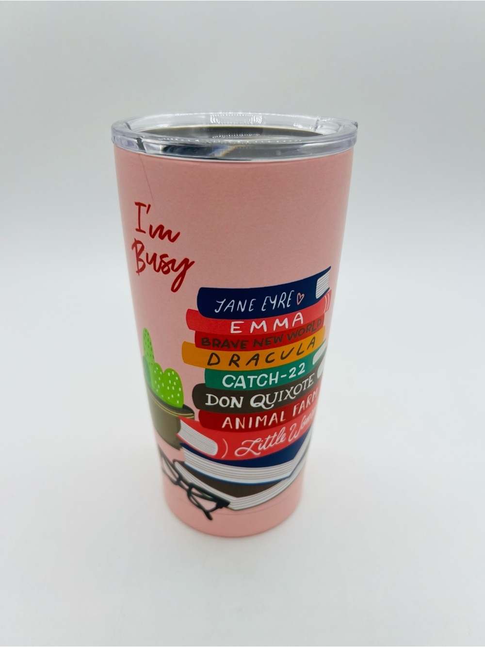 Barnes & Noble Pink Book Stack Insulated Tumbler I’m Busy
